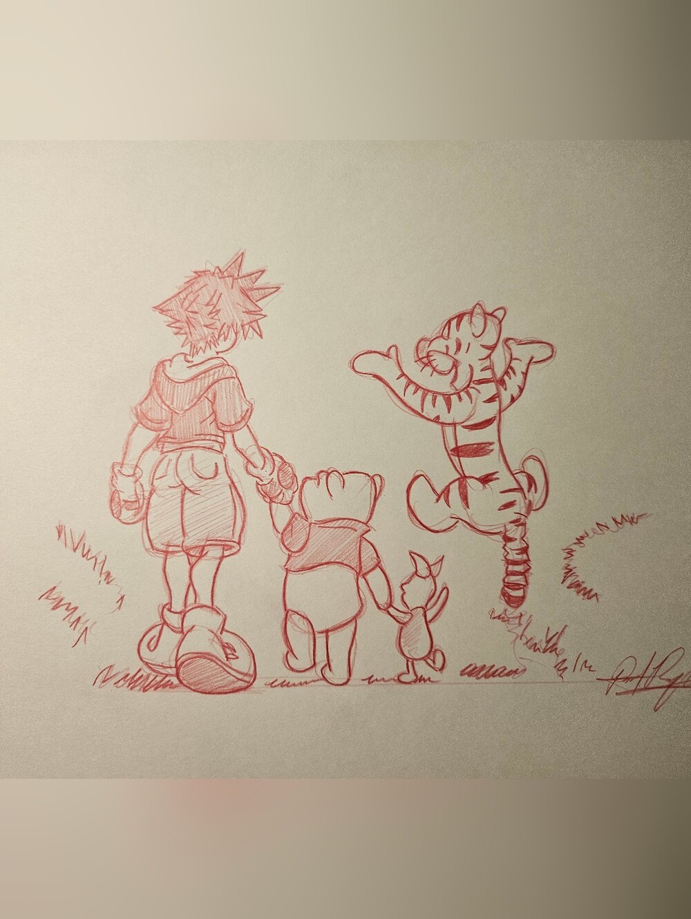 Disney Square Kingdom Hearts Sora Winnie The Pooh Tigger Piglet Drawing/Sketch